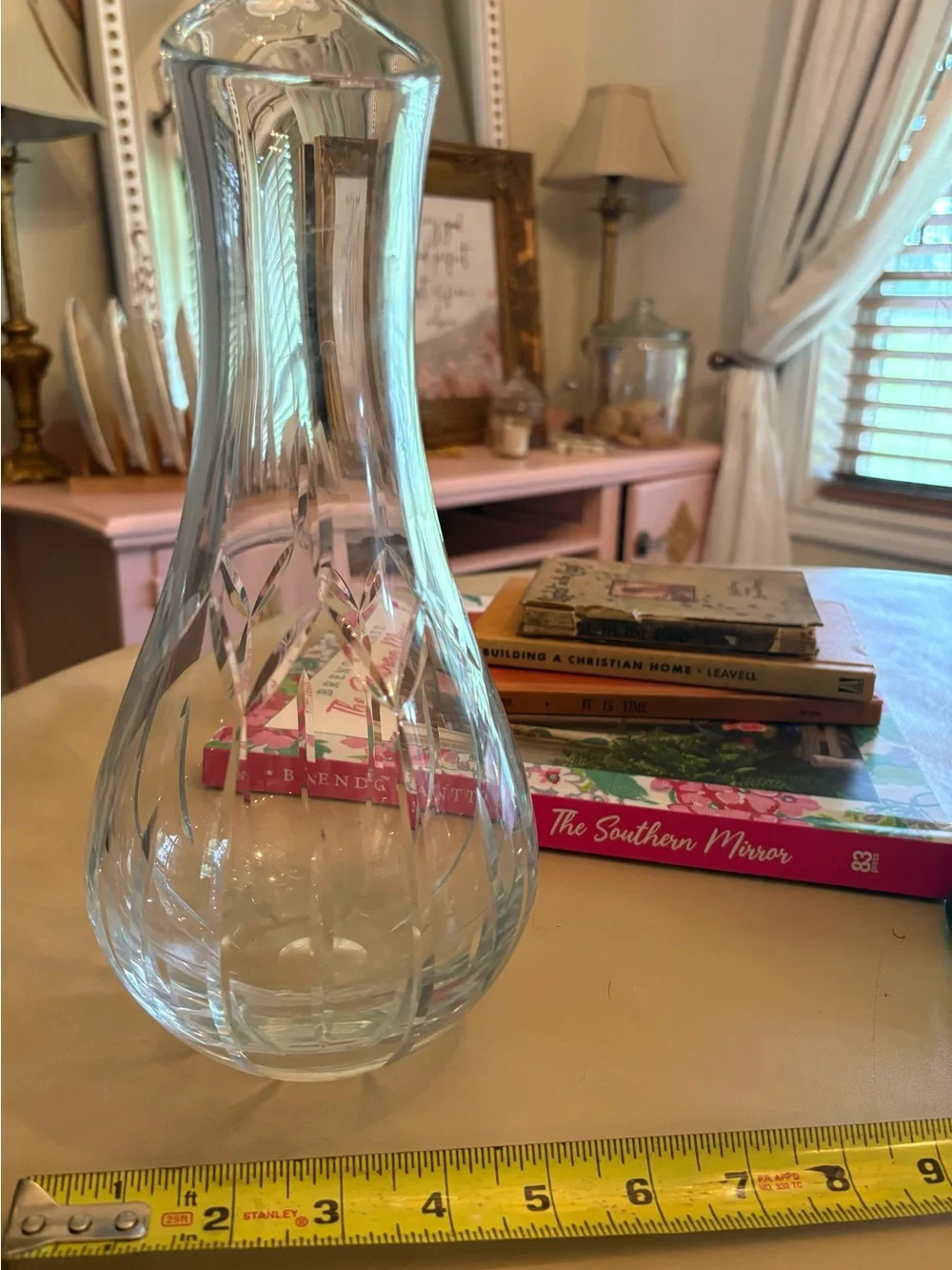 Clear Glass Carafe with Diamond-Cut Accent